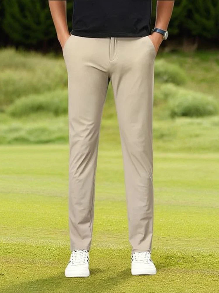 Summer Men's Casual Pants Korean Fashion Light Cool Ice Silk Stretch Golf Pants Slim Fit Suit Pants Male Office Formal Trousers