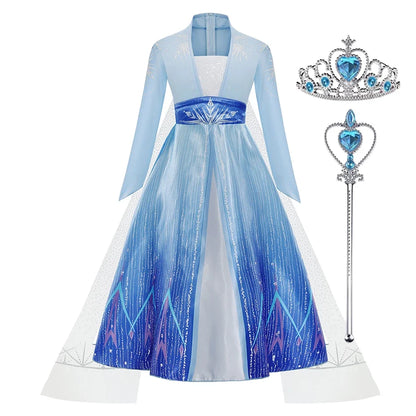 Frozen Elsa Princess Dress Vestidos For Girl Birthday Party Long Sleeve Halloween Cosplay Carnival Clothing Kids Dress For Kids