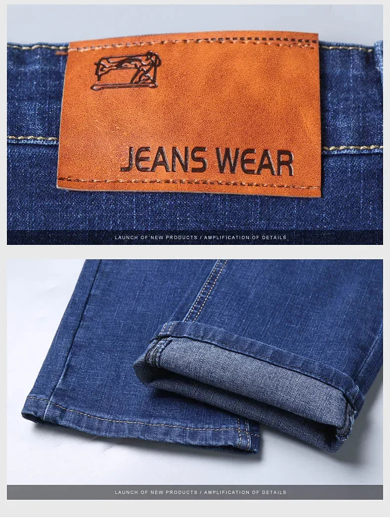 Men Fashion Straight Jeans Mens 2024 New Stretch Slim Fit Pants Comfortable Soft Business Denim Trousers Male Brand Clothing