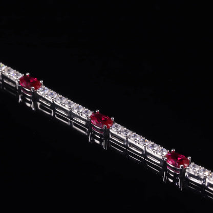 Lab Grown Ruby Tennis Bracelet 925 Sterling Silver Birthstone Bracelet  Fancy Party Wear Bracelet Gift For Women