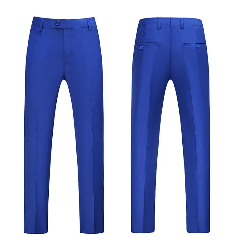 British Style Solid High Waist Trousers Men Formal Trousers High Quality Slim Fit Business Casual Suit Pants Groom Wedding Dress