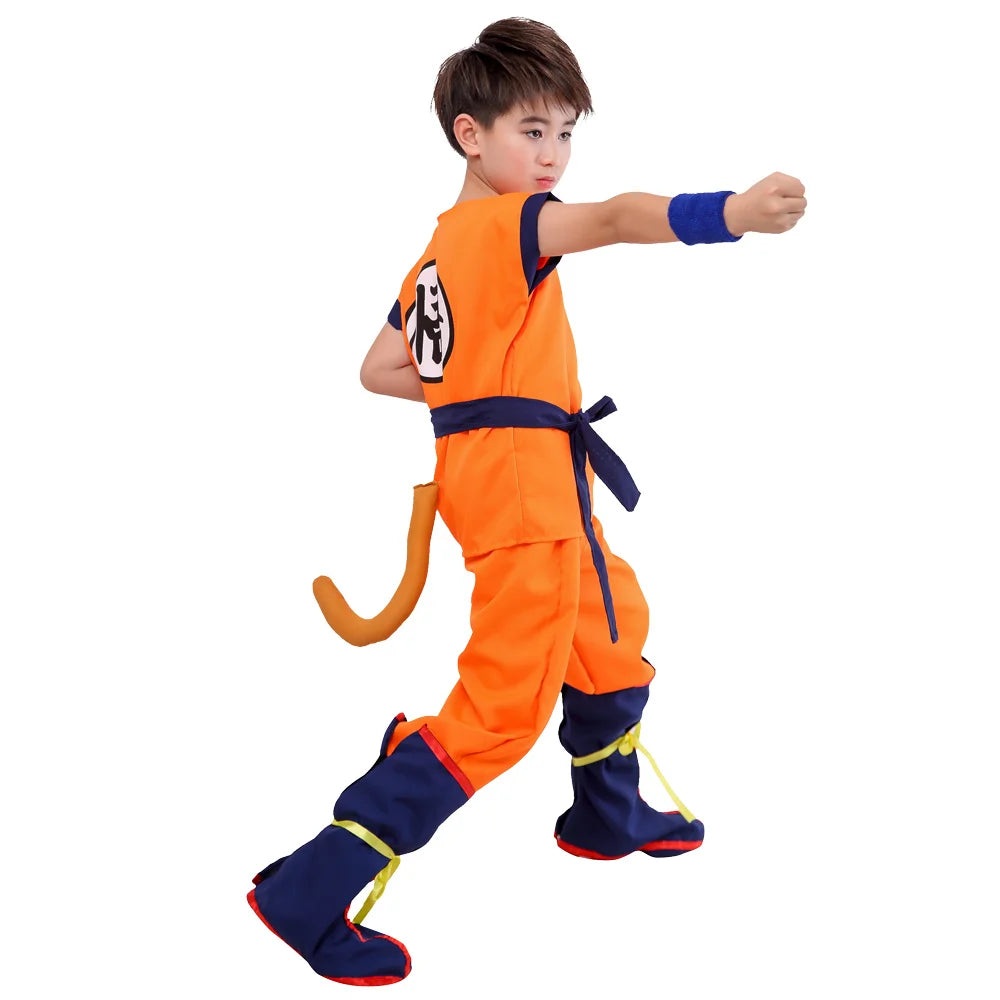 Adult Children's Anime Holiday set Son Goku Carnival Halloween Party anime Cosplay costume Top/pants/belt/tail/wrist/wig costume