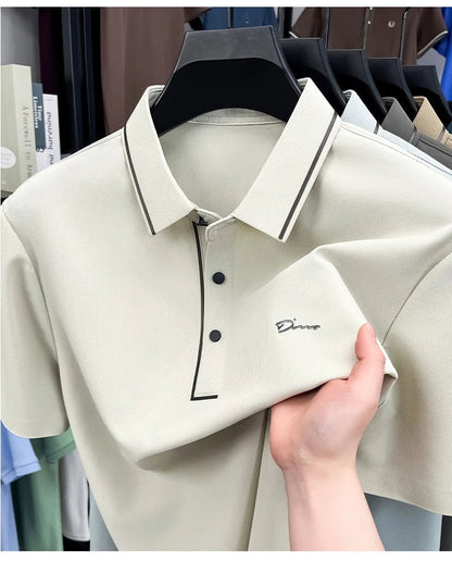 Light luxury brand letter emboss short sleeve T-shirt summer popular men polo shirt comfort silky breathable business casual top