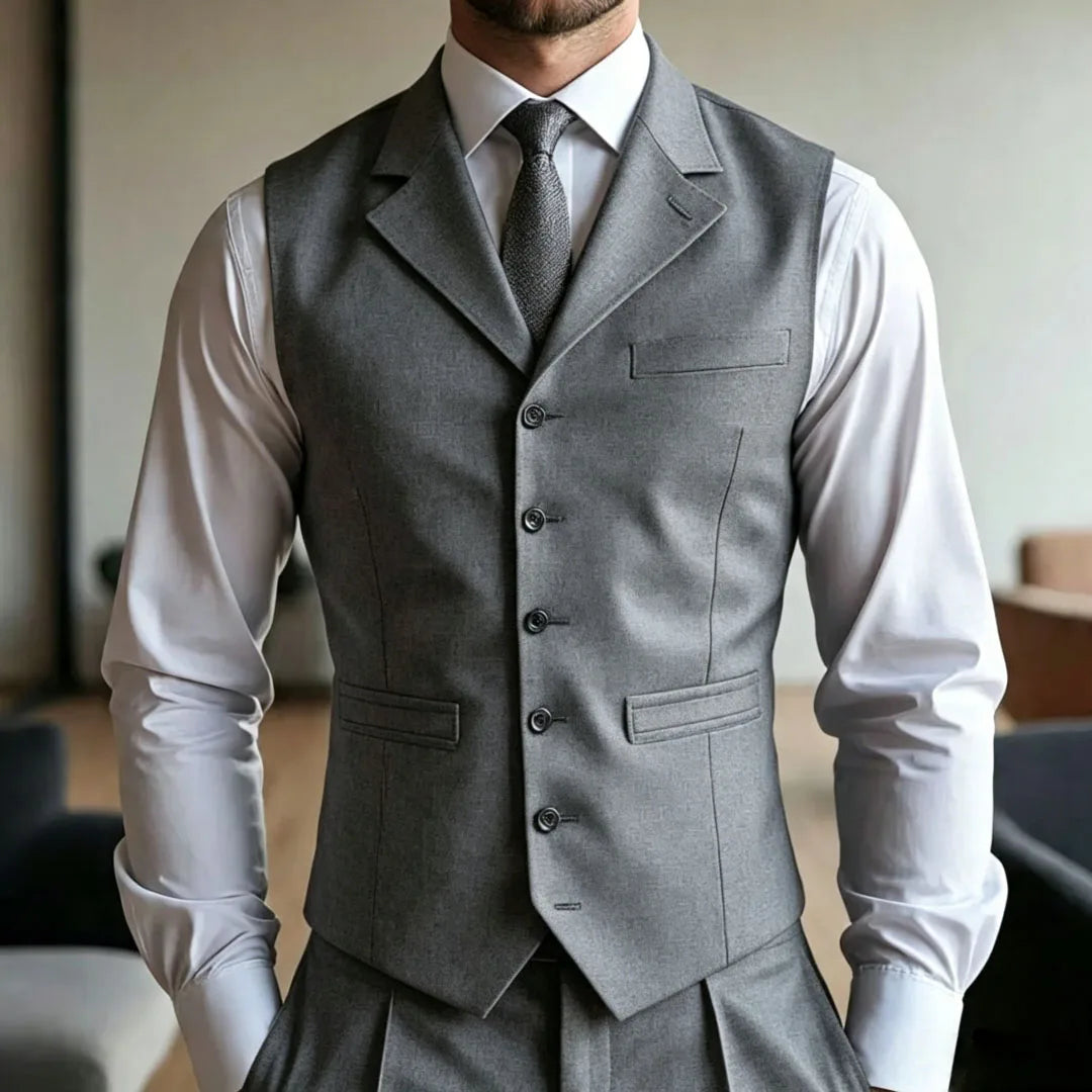 Men Vest Dark Blue With Lapel Single Button Waistcoat For Wedding Groom Banquet Business Work Office Casual Daily Men Suit Vest