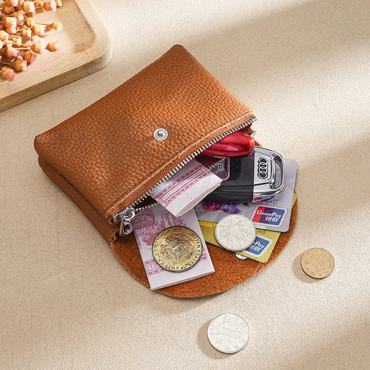 Petit porte-monnaie en cuir véritable, porte-cartes, pochette portable rétro en cuir de vachette, petit porte-monnaie pour hommes et femmes, étui pour écouteurs