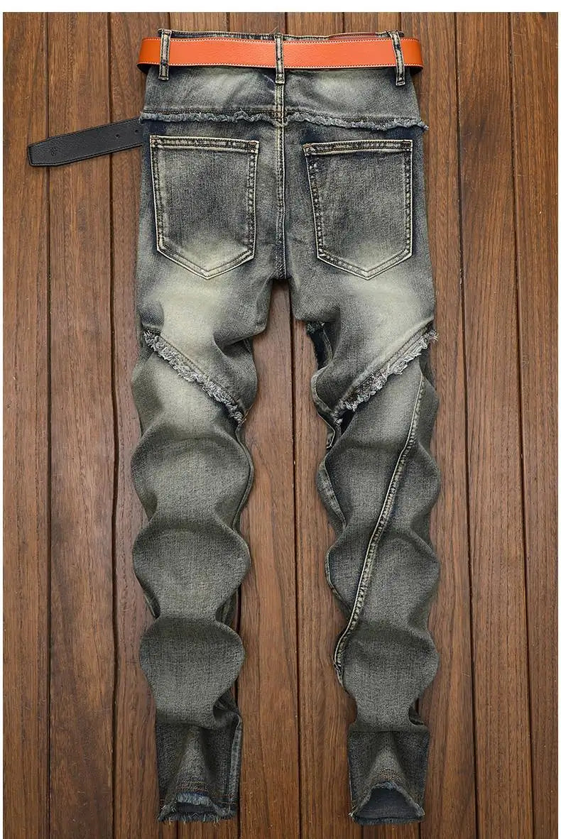 High Quality Fashion Luxury Retro Men's Denim Jeans Korean Style Vintage Casual Punk Motorcycle Designer Riding Cargo Jeans