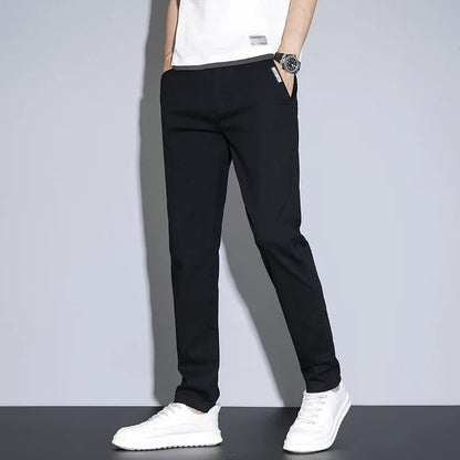 Spring Summer Thin Men's Slim Straight Casual Pants Fashion Korean Solid Color Elastic Comfortable Business Gray Trousers