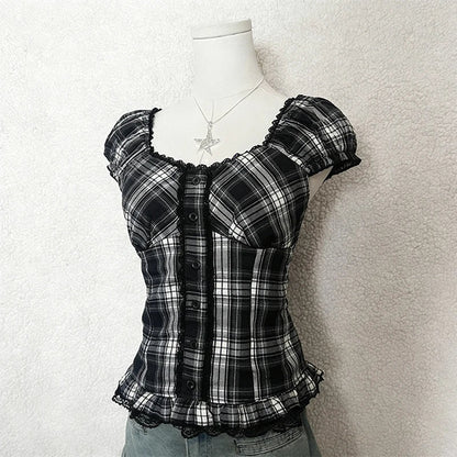 Y2K Gothic Aesthetic Top Square Neck Women's Retro Harajuku Fashion Casual Fairy Style Sweet and Cute Emotional Girl
