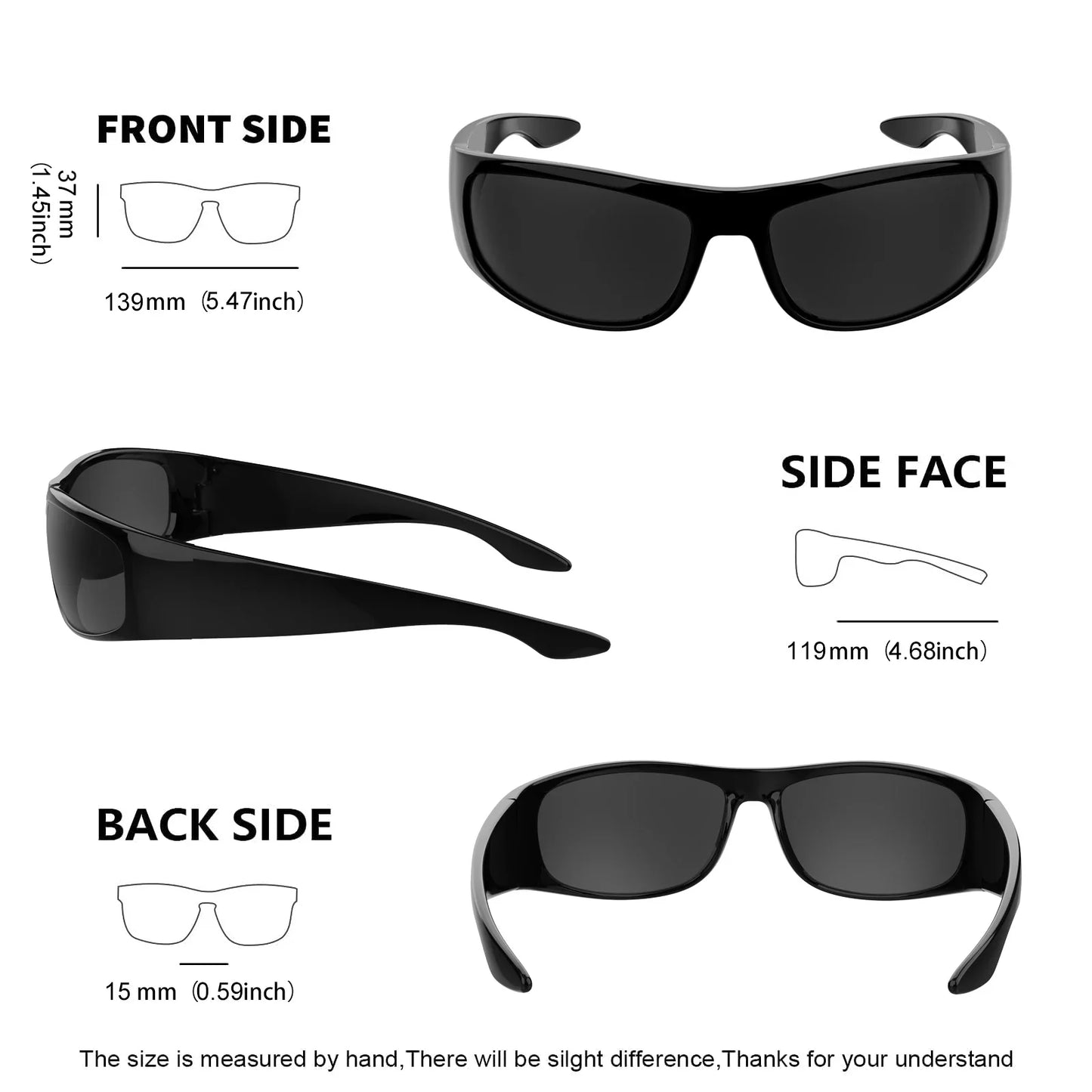 Super Dark Sunglasses for Men Black Wrap Around Sun Glasses UV400 Protection eyewear W8005
