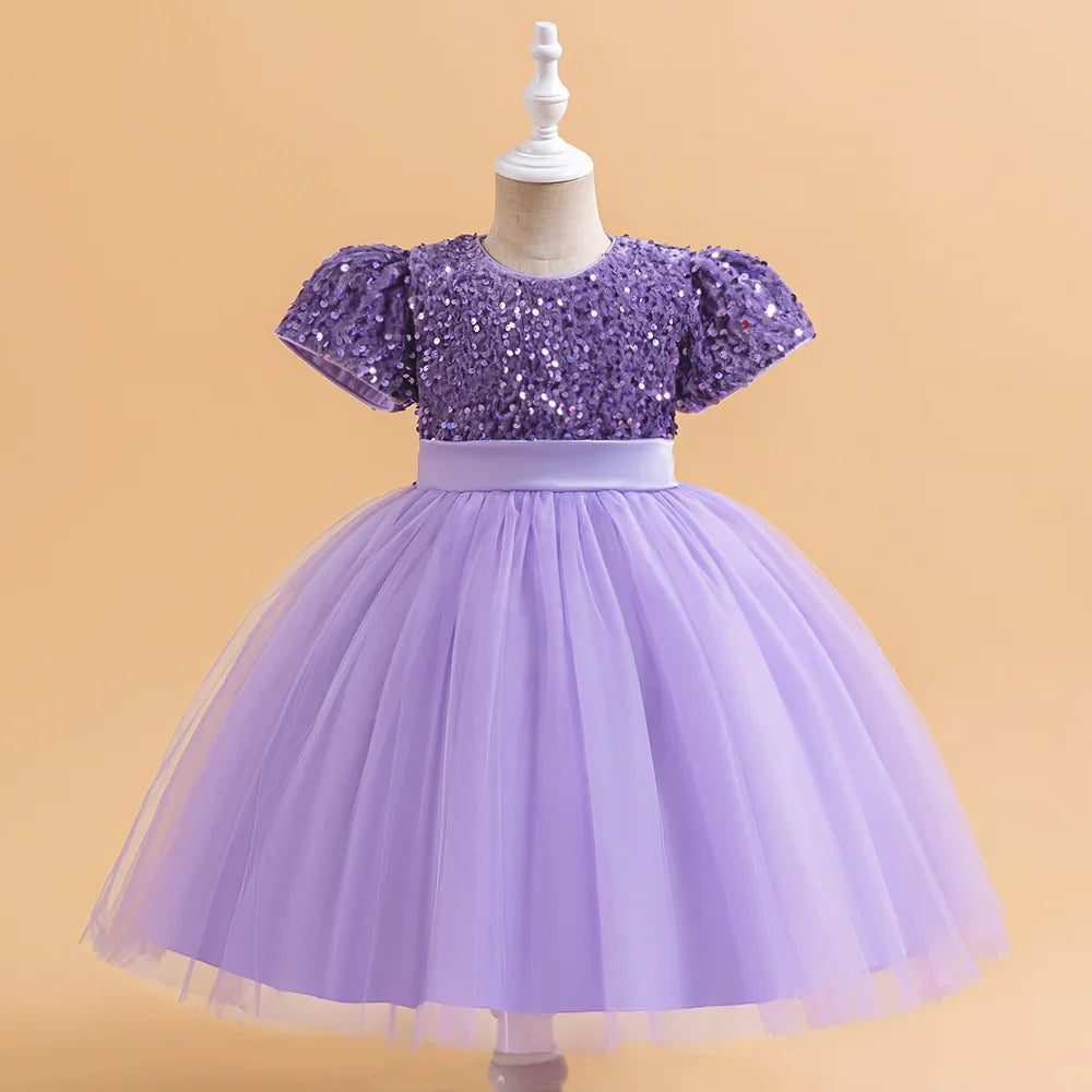 Summer Sequins Bow Party Dress For Girl Christmas Costume Elegant Wedding Princess Girls Dresses Lace Birthday Prom Gown Evening