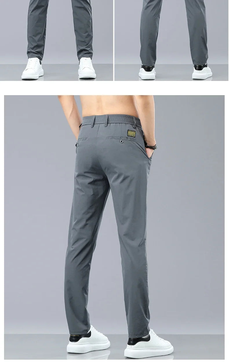 Ice Silk Cool Summer Casual Pants for Men Slim Fashion Stretch Business Korean Trousers Brand Clothing Luxury Men's Pants