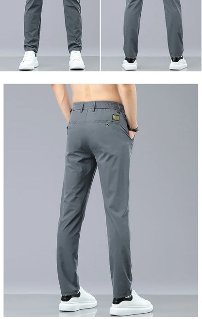 Ice Silk Cool Summer Casual Pants for Men Slim Fashion Stretch Business Korean Trousers Brand Clothing Luxury Men's Pants
