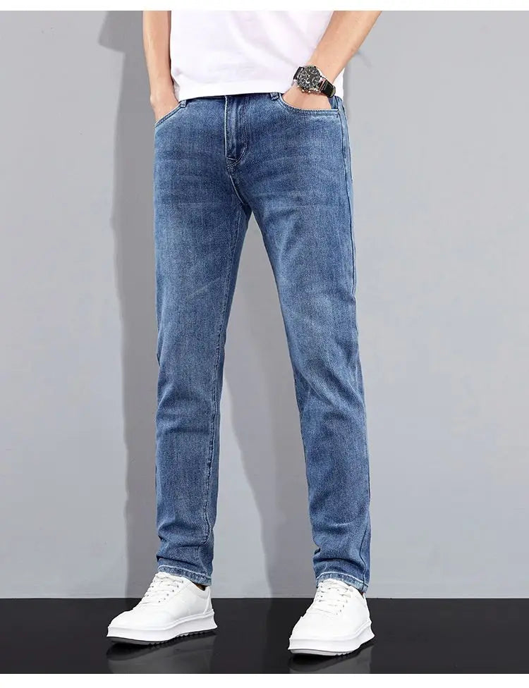 Autumn Winter New Men's Micro Elastic Straight Leg Denim Pants with Shape Skin Friendly Business Men's Pants in Multiple Sizes