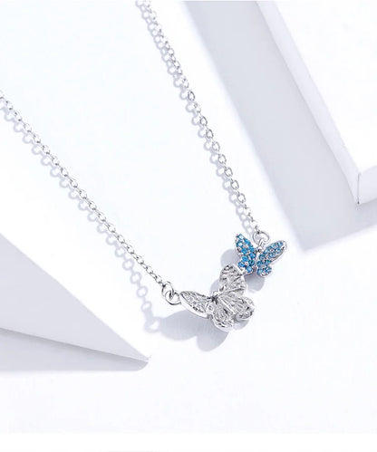 925 Sterling Silver Blue Zircon Flying Butterfly Necklace Women Birthday Gift Korean Style Fashion Jewelry Gift SCN384