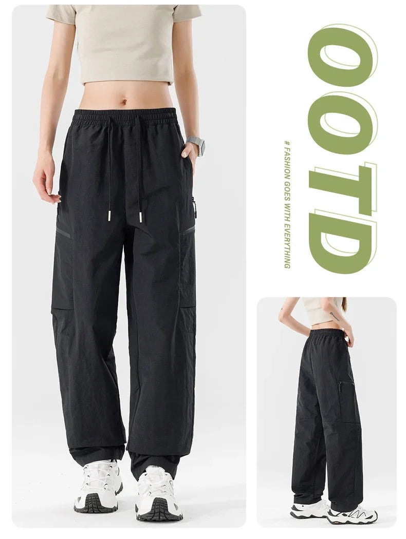 Hiking Women Pant Elastic Waist Waterproof Trouser Zippered Pockets Sport Pant Men Windproof Outdoor Cargo Pants Fishing Trouser