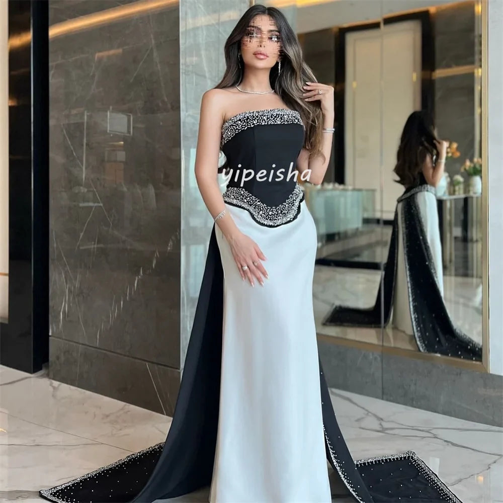 Customized Intricate Sparkle Pleat Beading Sequined Straight Strapless Long Dresses Bespoke Occasion Dresses Sizes Available