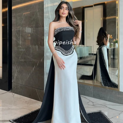 Customized Intricate Sparkle Pleat Beading Sequined Straight Strapless Long Dresses Bespoke Occasion Dresses Sizes Available