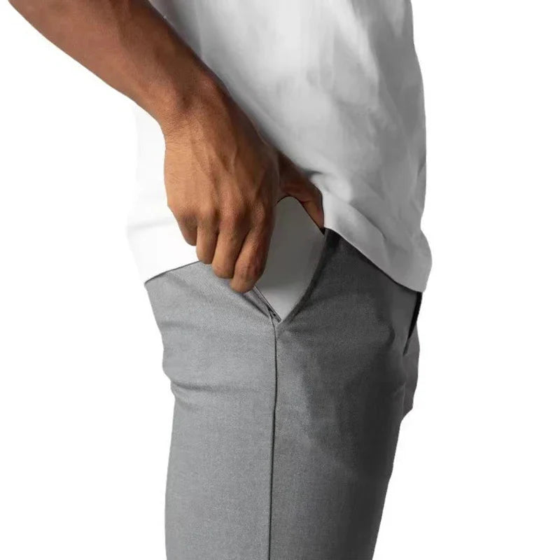 Casual Suit Pants Mens City Work Cotton Trousers Breathable Elastic Waist Pants Spring Autumn Solid Color Slim Versatile Pants