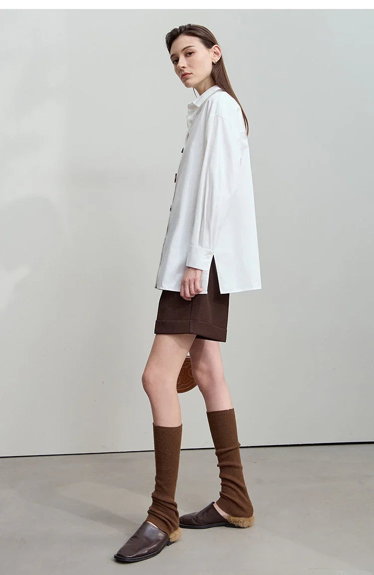 2025 Autumn Shirts Minimalism Tops 100% Cotton Long Sleeves Solid Shirt Office Lady Buttons Pullovers Blouse 12523091