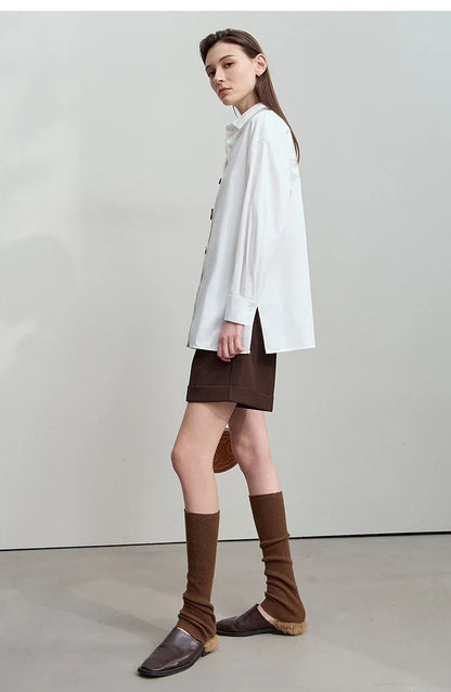 2025 Autumn Shirts Minimalism Tops 100% Cotton Long Sleeves Solid Shirt Office Lady Buttons Pullovers Blouse 12523091