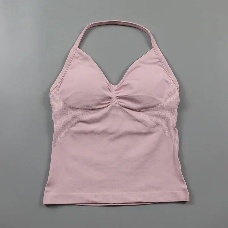 Yoga Longline Strappy Top Leggings Set Women's Backless Camisole Built-In bra Vest High-Waisted Hip Lift Gym Shorts Sports Set