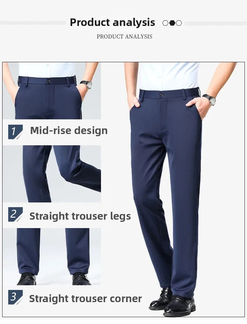 Men Suit Pants Light Thin Elastic Slim Fit Dress Pants Business Solid Casual Straight Leg Trouser Men Clothing Oversize 29-42