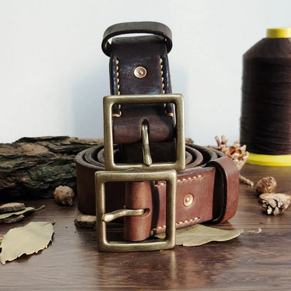4.1CM Men High Quality Genuine Leather Belt Luxury Designer Brass Pin Buckle Belts Pure Cowskin Vintage Strap Male Jeans for Man