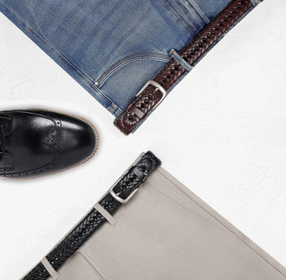 Men Belts Genuine Leather LONG Large Pin Buckle Metal Automatic Buckle High Quality Braided Vintage Casual for Jeans Women Strap
