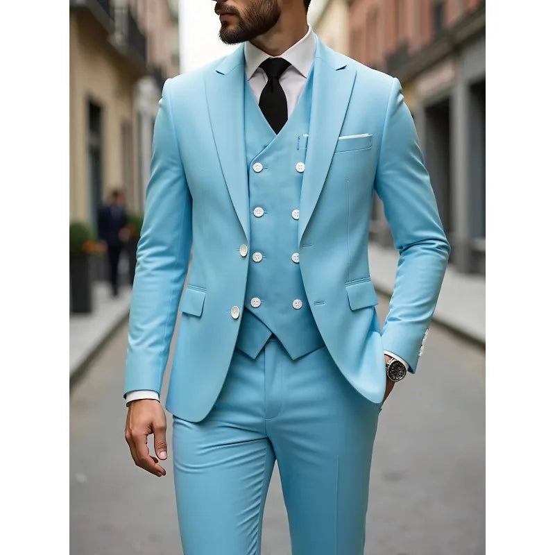 Four Seasons Wedding Groom Suit Big Size Business Formal Slim Fit Korean Style Three Piece Set Mens Tuxedo