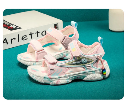 4 Colors Breathable Kids Sandals Boys Girls Lightweight Soft Sole Summer Beach Shoes Casual Comfortable Flat Walking Sandalias