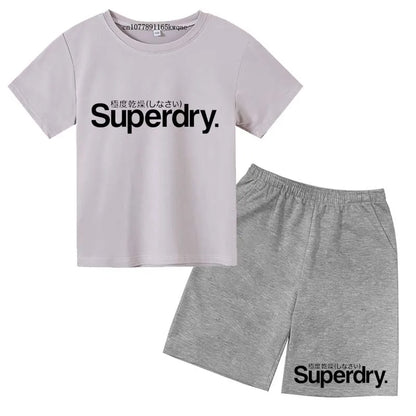Kids Summer Casual Letter Print Breathable Tees+Short Pants 2pcs Suits 2-13 Years Boys Girls Fashion Outfits Children Clothes