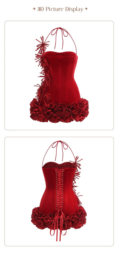 Halter Sleeveless Style Corset Mini Dress with Unique Embellishments for a Special Night Out Evening Gown