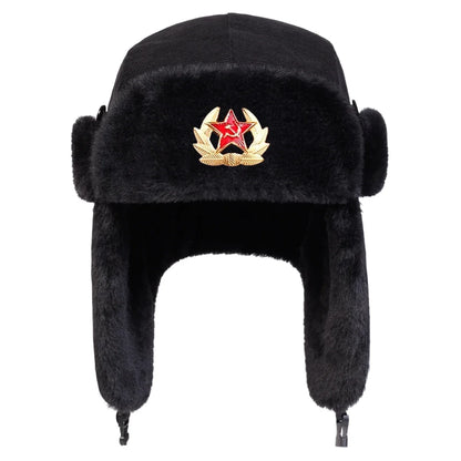 Unisex Five Pointed Star Corduroy Lei Feng Hat Winter Earflap Hat Keep Warm Ski Hat Bomber Hat for Outdoor Riding Snow Activitie