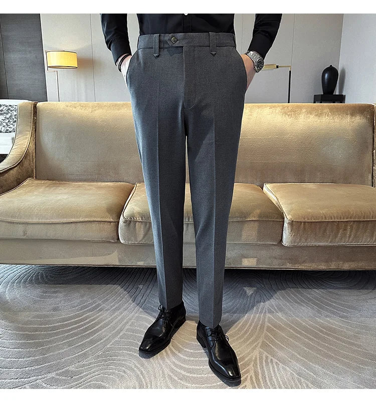 New Men Casual Solid Color Suit Pants Fashion Men Slim Fit Business Social Dress Pants Formal Wedding Social Party Male Trousers