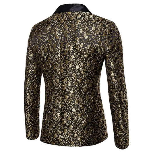 Luxury Men Jacquard Single Button Slim Fit Turndown Collar High Quality Wedding Banquet Men Jacket Coat
