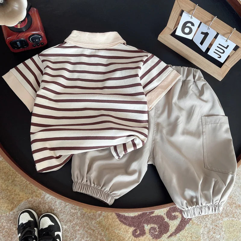 New Summer Fashion Baby Boys Clothes Suit Children Striped Polo T-Shirt Shorts 2Pcs/Set Toddler Clothing Costume Kids Tracksuits