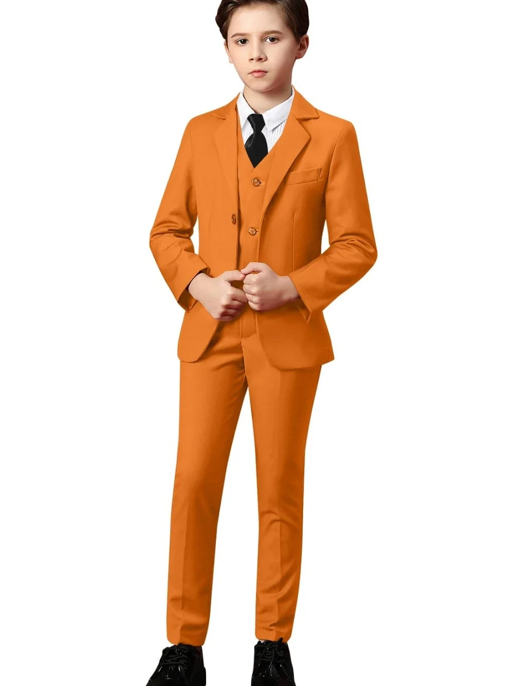 Boys Solid Suit Set 3 Pieces Perfect For Parties Smart Elegant Notched Lapel Kids Suits Wedding Ring Bearer Outfit 2-20T