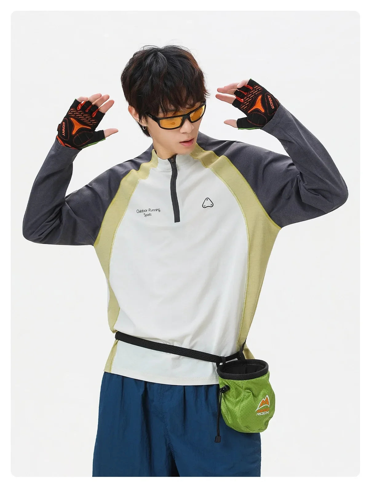 Men's Retro Colorblock Raglan Sleeve Long Sleeve T-Shirt – Loose Fit Half-Zip Athletic Top with Moisture-Wicking Fabric