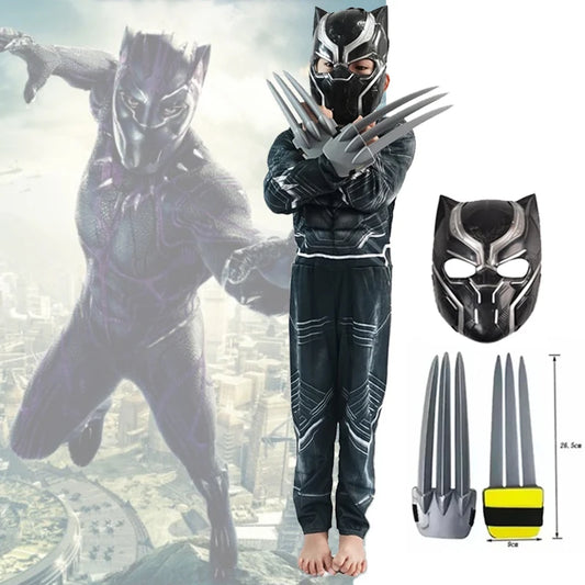 Anime Superhero Black Panther Cosplay Costume Black Panther Muscle Suit Jumpsuit Halloween Performance Costume Mask Paw Set