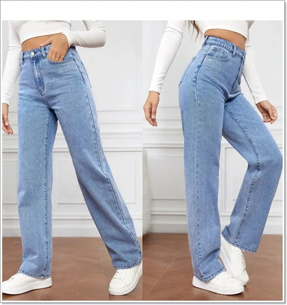 2000s Jeans Women High Waist Wide Leg Straight Y2K Jean Women's Loose Fit Denim Trousers Comfortable Plus Size Casual Pants