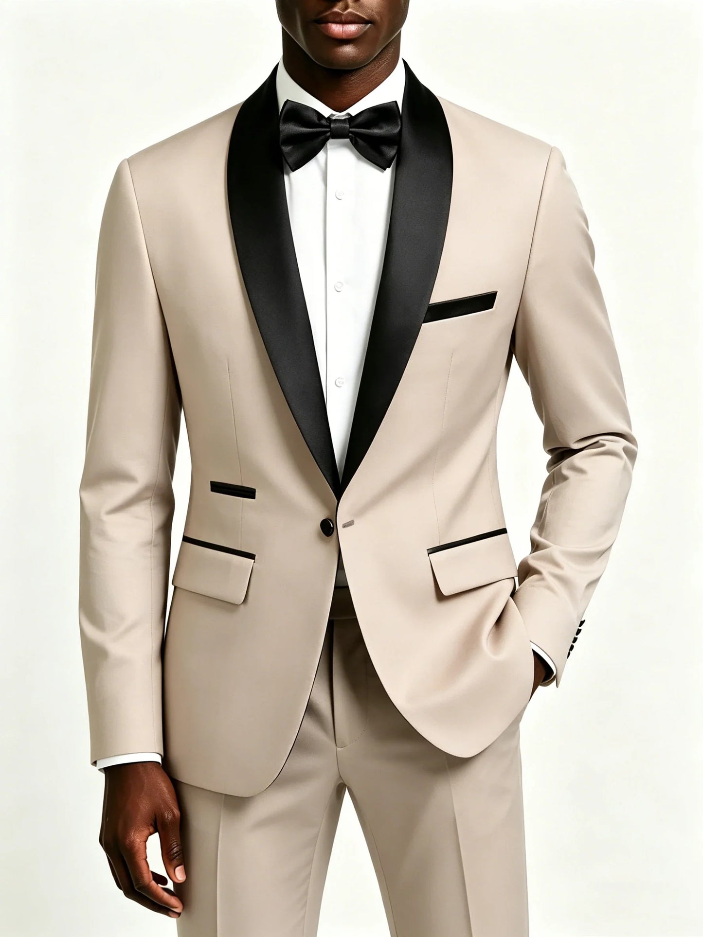 Men's Black Satin Shawl Lapel Tuxedo Suit 2 Pieces, Slim Fit Formal Blazer & Pants for Wedding Party Prom Groom Outfit