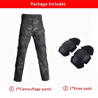 G3 Combat Pants +Pads Elastic Sport Pant Tactical Gear CP Climbing Camo Outdoor Tactic Pants Airsoft Cargo Casual Work Trouser