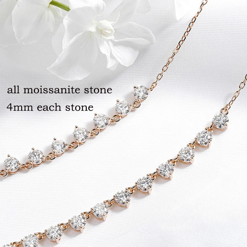 4mm All Moissanite Necklaces for Women 42cm Adjustable Chain Sparkling 1/2 Tennis Necklace 925 Sterling Silver Jewelry