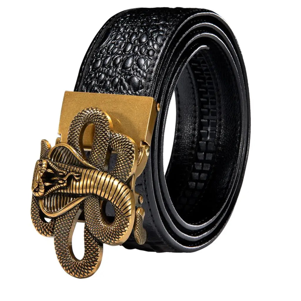 Crocodile Designer Luxury Genuine Leather Belts for Men Casual Jeans Belt Strap Gold Automatic Buckle Black Belt PD-2036
