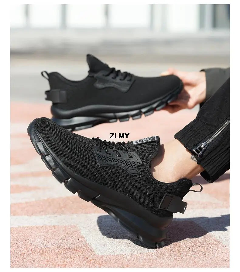 Black Safety Shoes Men Steel Toe Sneakers Lightweight Puncture Proof Work Safety Boots Man Breathable Working Shoes Anti-smash