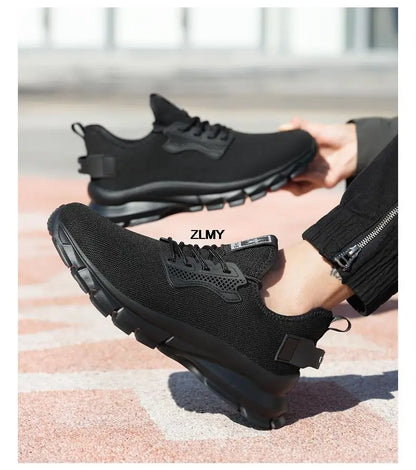 Black Safety Shoes Men Steel Toe Sneakers Lightweight Puncture Proof Work Safety Boots Man Breathable Working Shoes Anti-smash