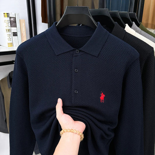 Light Luxury Cotton Long Sleeved T-shirt Men's Fashion Trend Lapel Autumn Paul Embroidery Polo Shirt Men's Long Sleeved Clothes