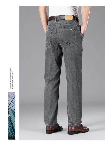 Business Lyocell Jeans Men Summer New Thin Fashion Straight Breathable Brand Pants Male Slim Comfortable  Denim Trousers