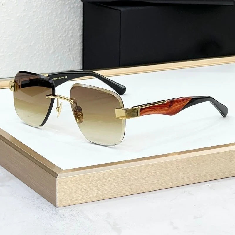 The Magic I Rimless High Street Sunglasses Big Square Germany Trendy Alloy Acetate UV400 Top Quality Outdoor Unisex with Case