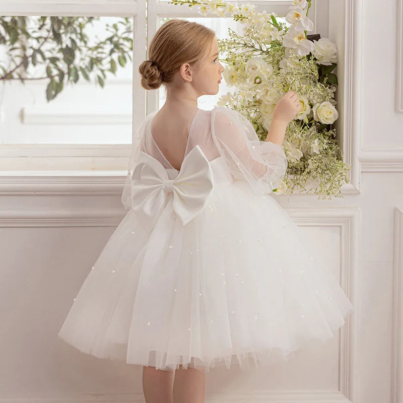 Summer New Girl 4-8Y Seven Sleeve Puff Skirt Dreamy Children's Dress Birthday Party Flower Girl Princess Dress